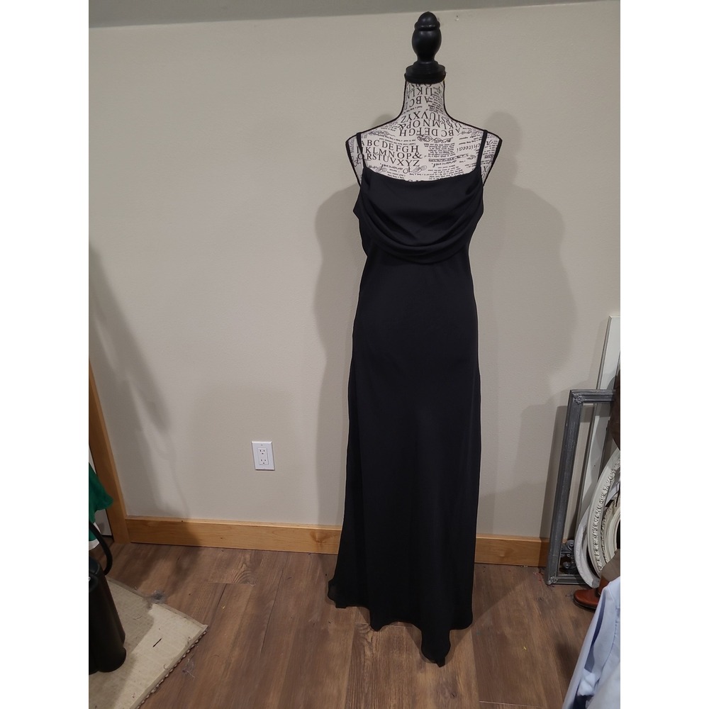 Vtg.‎ KARINA NITES elegant Black slip dress maxi gown draped Neckline Women SZ 8